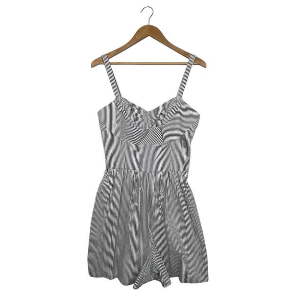 New Trashy Diva Romper Womens 8 Blue White Seersucker Pin Up Striped Retro 70s - Picture 14 of 14